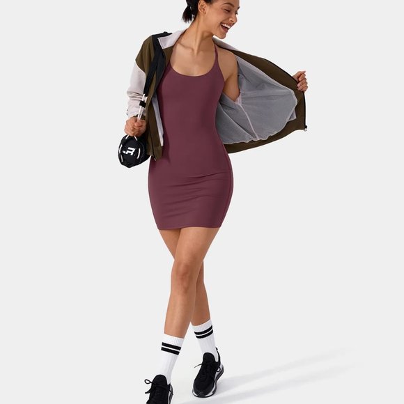 HALARA | Everyday Patitoff Pet Hair Resistant Bodycon Dress BLACK AND MAROON M - Picture 6 of 9